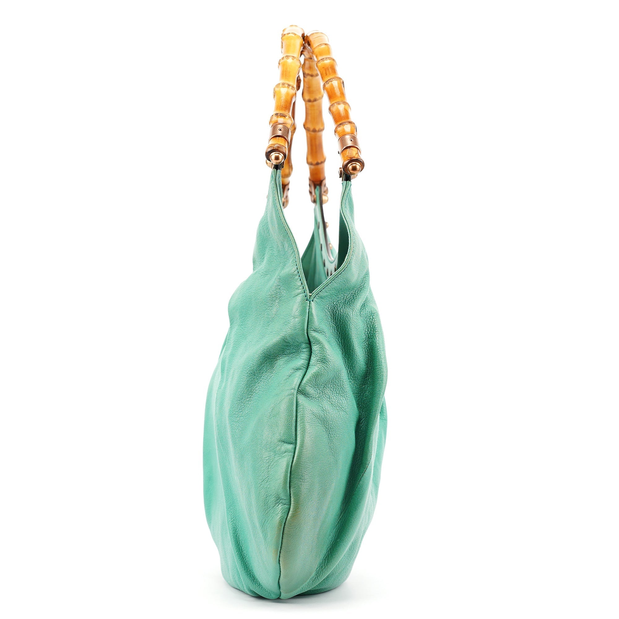 Turquoise Calfskin Bamboo Shoulder Bag