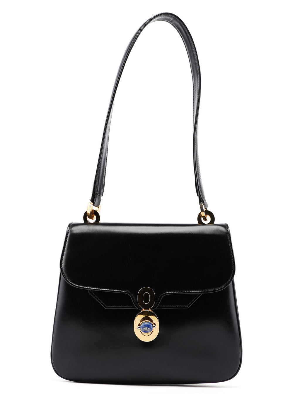 Vintage Black Calfskin Lapis Lazuli Shoulder Bag