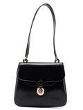 Vintage Black Calfskin Lapis Lazuli Shoulder Bag