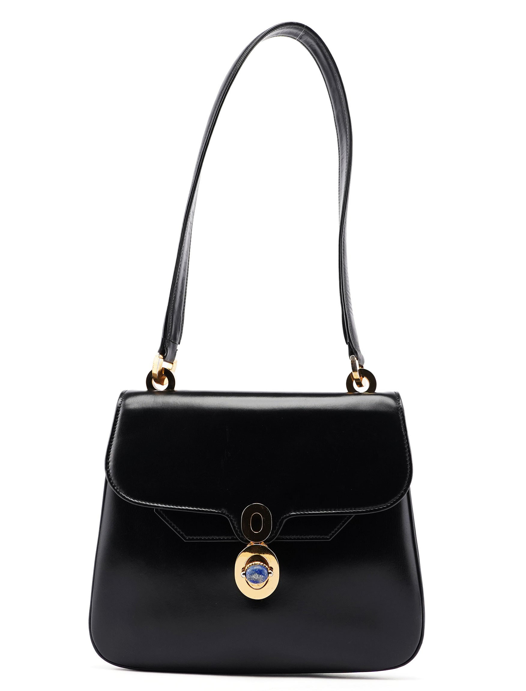 Vintage Black Calfskin Lapis Lazuli Shoulder Bag
