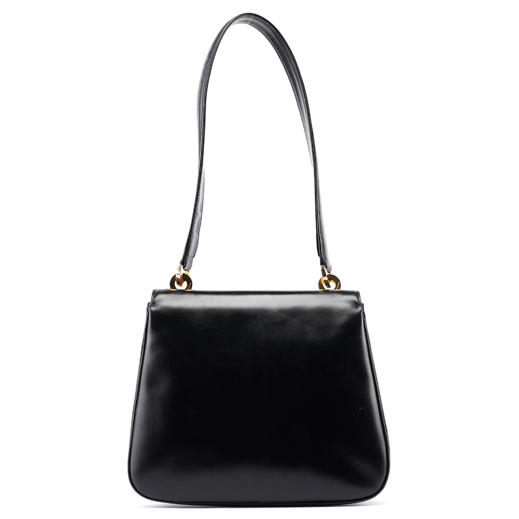 Vintage Black Calfskin Lapis Lazuli Shoulder Bag