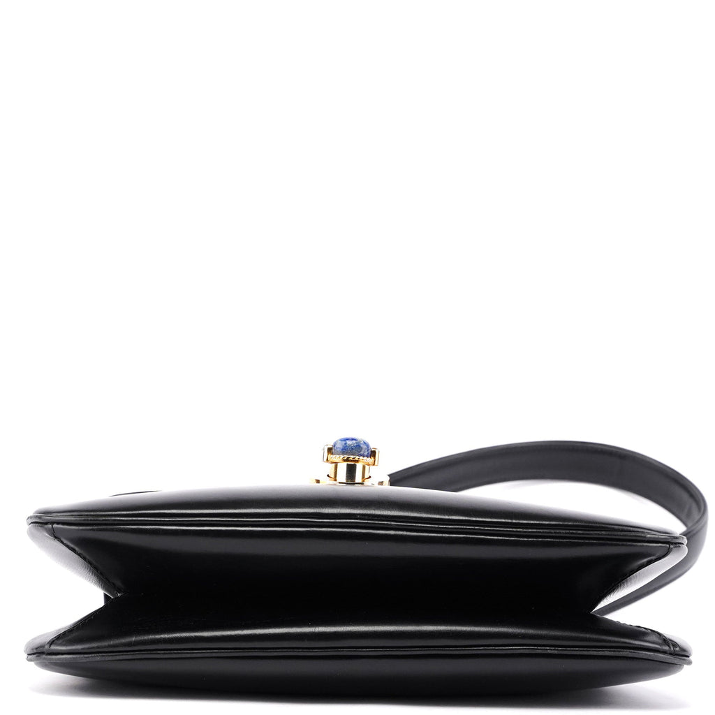 Vintage Black Calfskin Lapis Lazuli Shoulder Bag