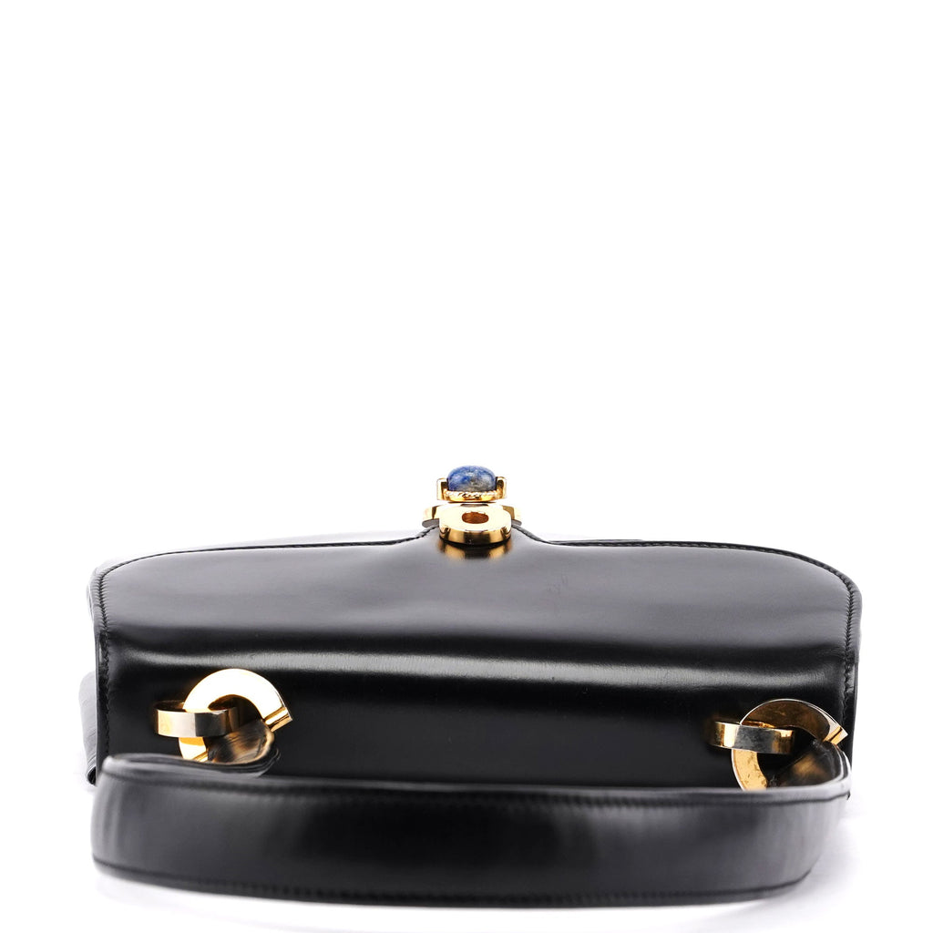 Vintage Black Calfskin Lapis Lazuli Shoulder Bag
