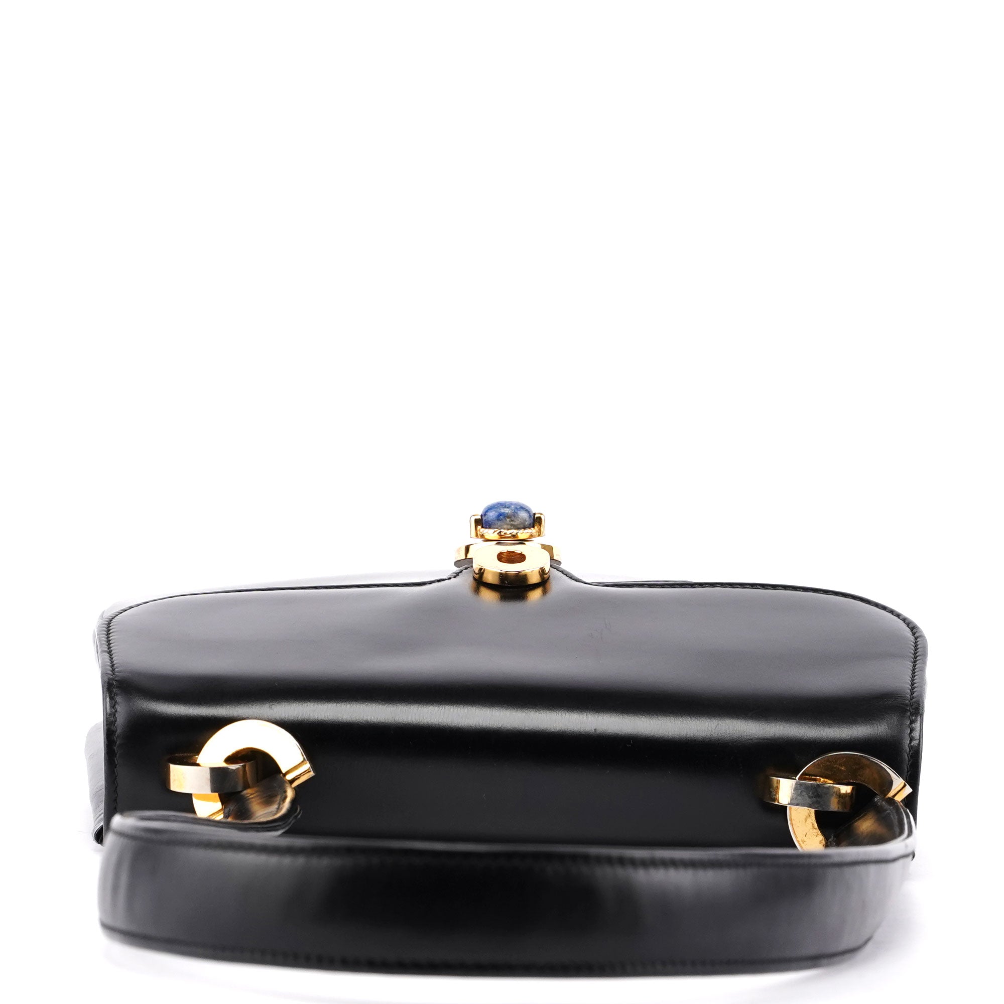 Vintage Black Calfskin Lapis Lazuli Shoulder Bag