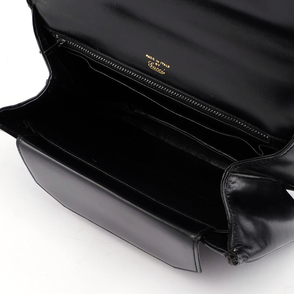 Vintage Black Calfskin Lapis Lazuli Shoulder Bag