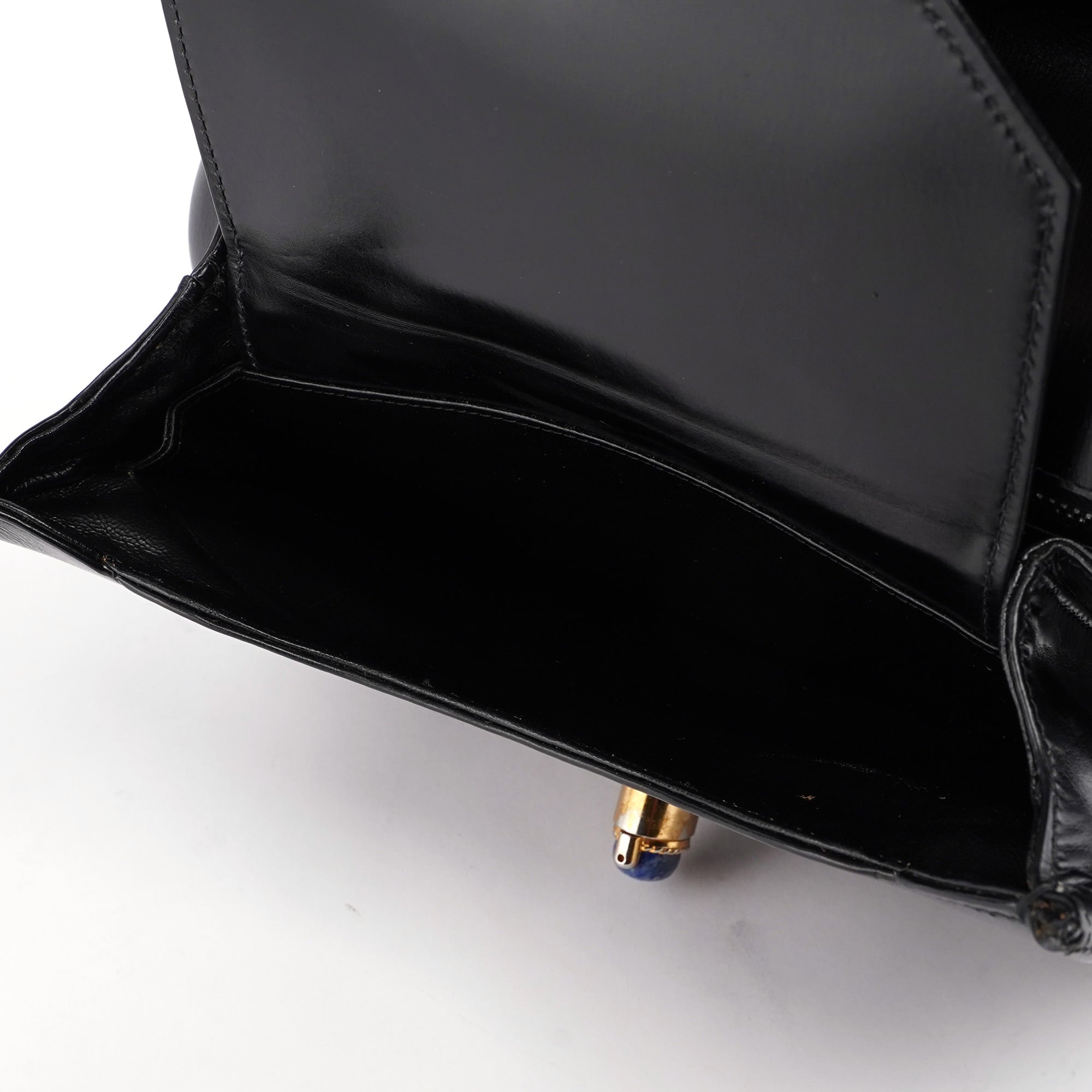 Vintage Black Calfskin Lapis Lazuli Shoulder Bag