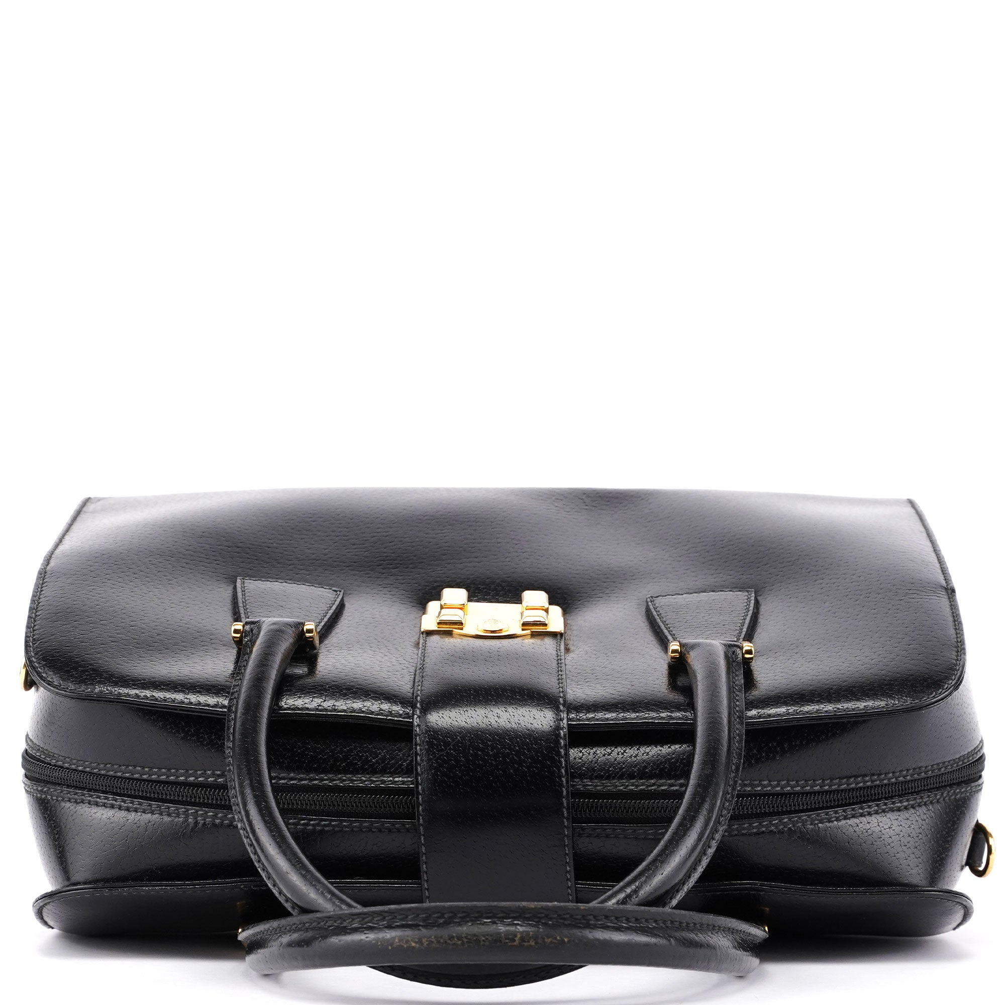 Vintage Black Leather Boston Bag