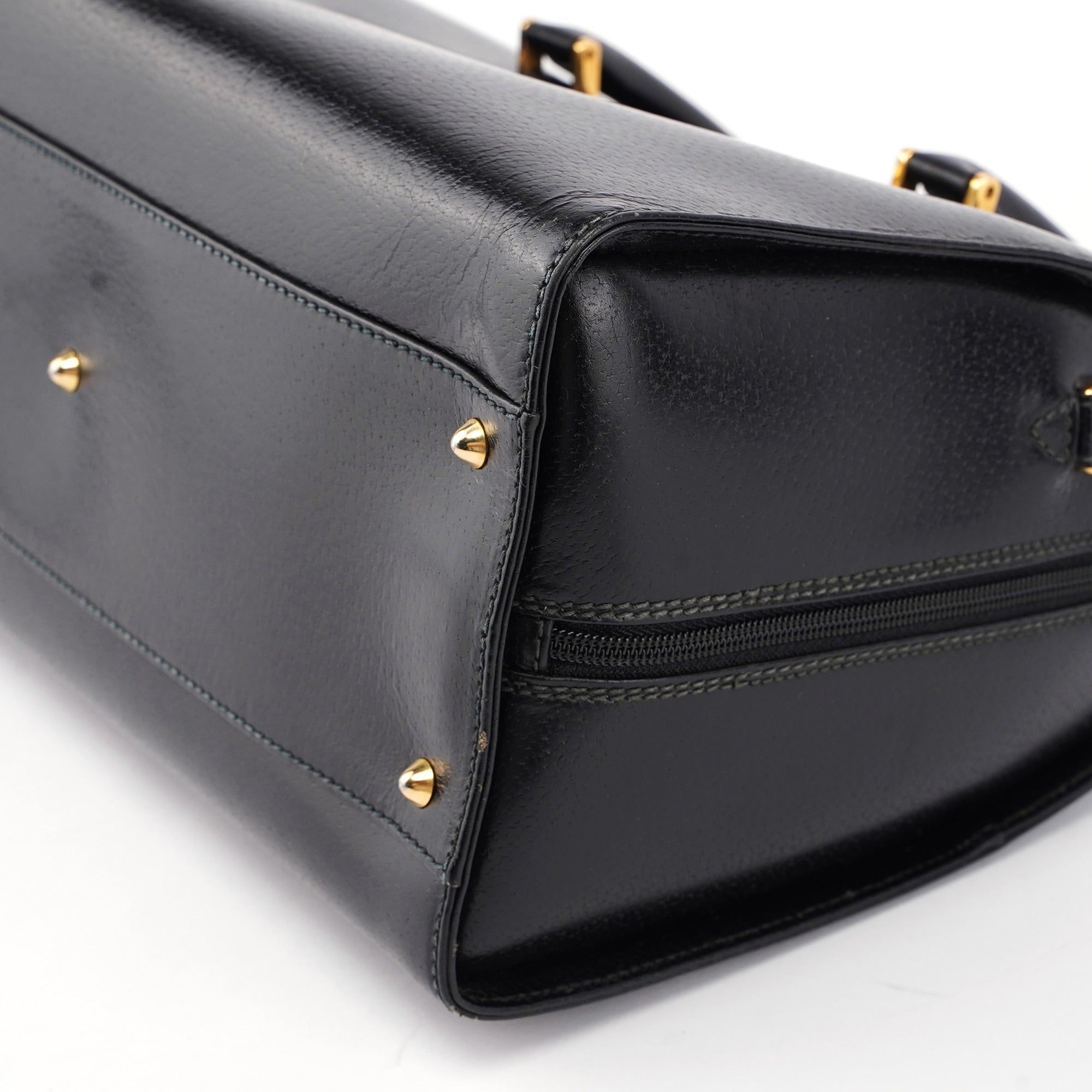 Vintage Black Leather Boston Bag
