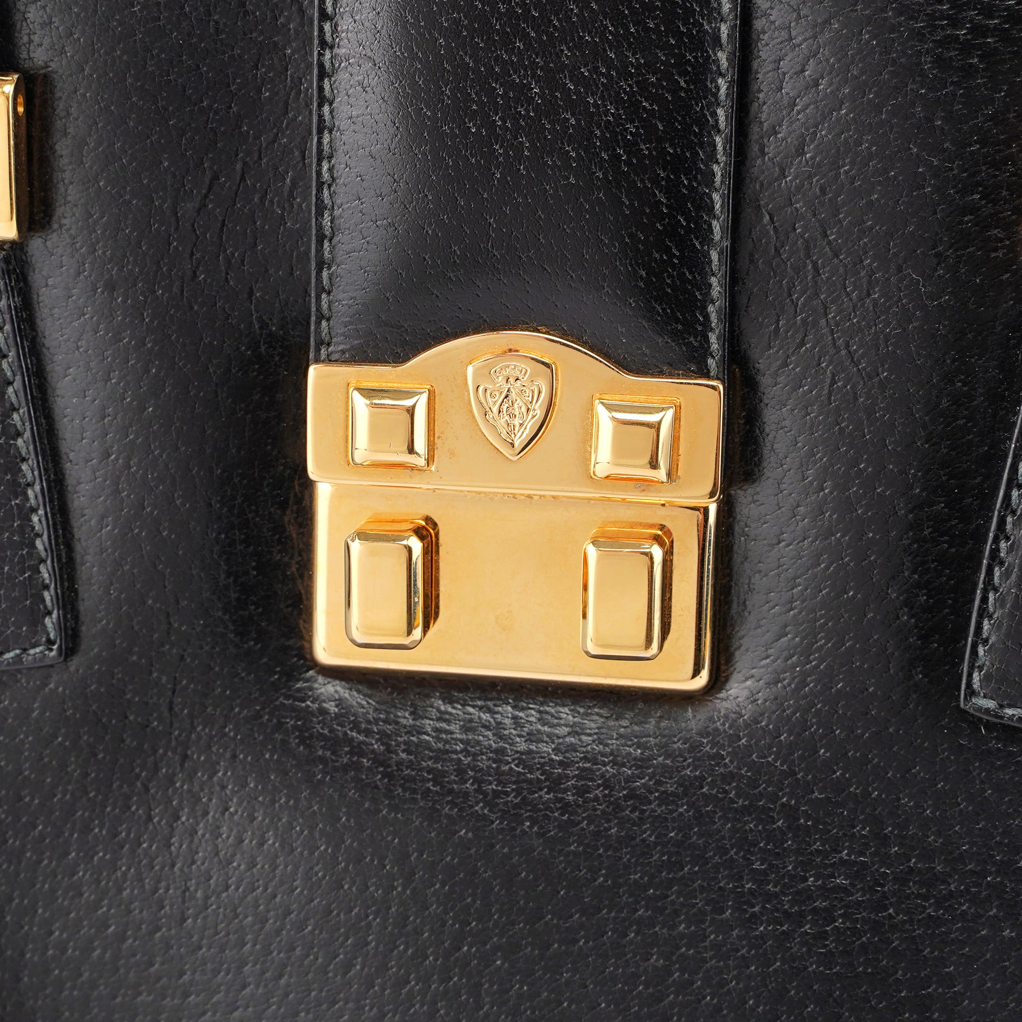 Vintage Black Leather Boston Bag