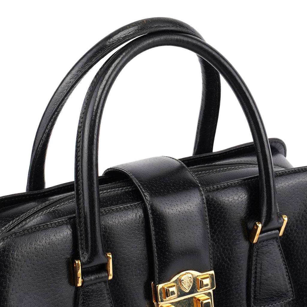 Vintage Black Leather Boston Bag