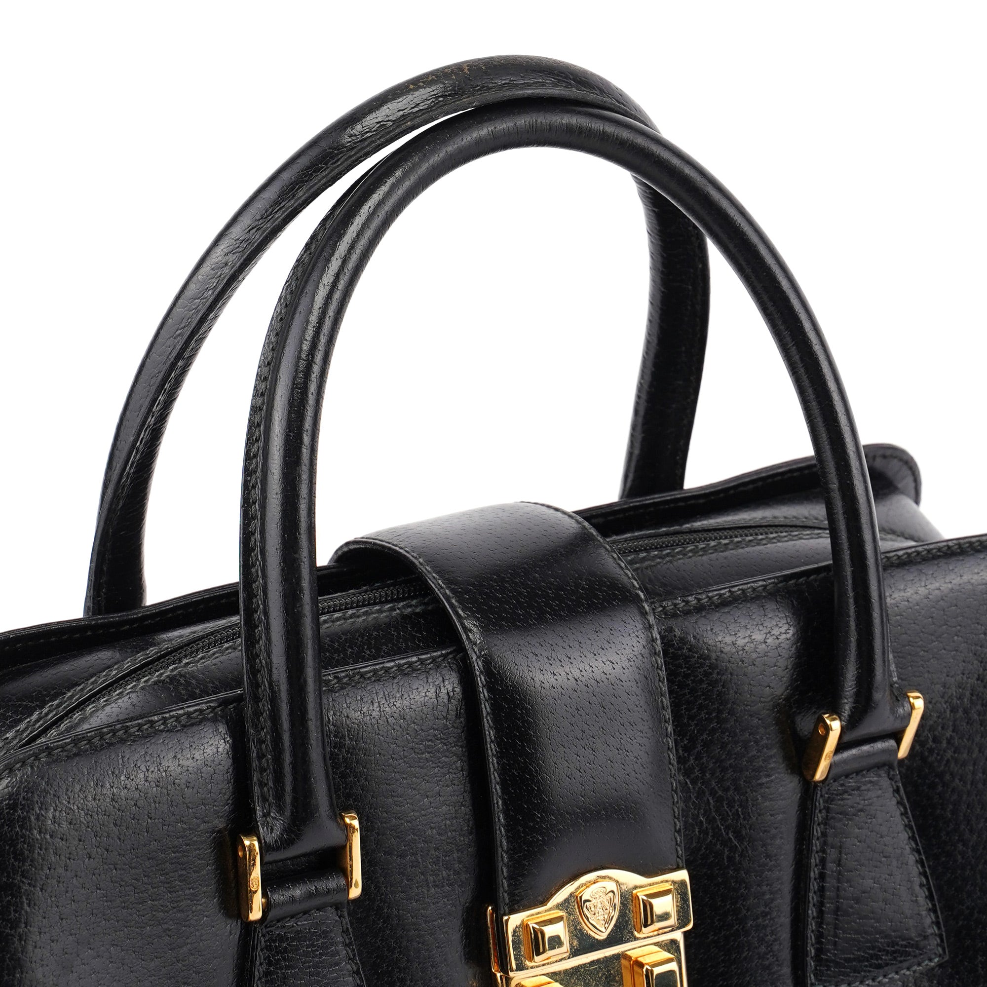 Vintage Black Leather Boston Bag