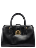 Vintage Black Leather Boston Bag