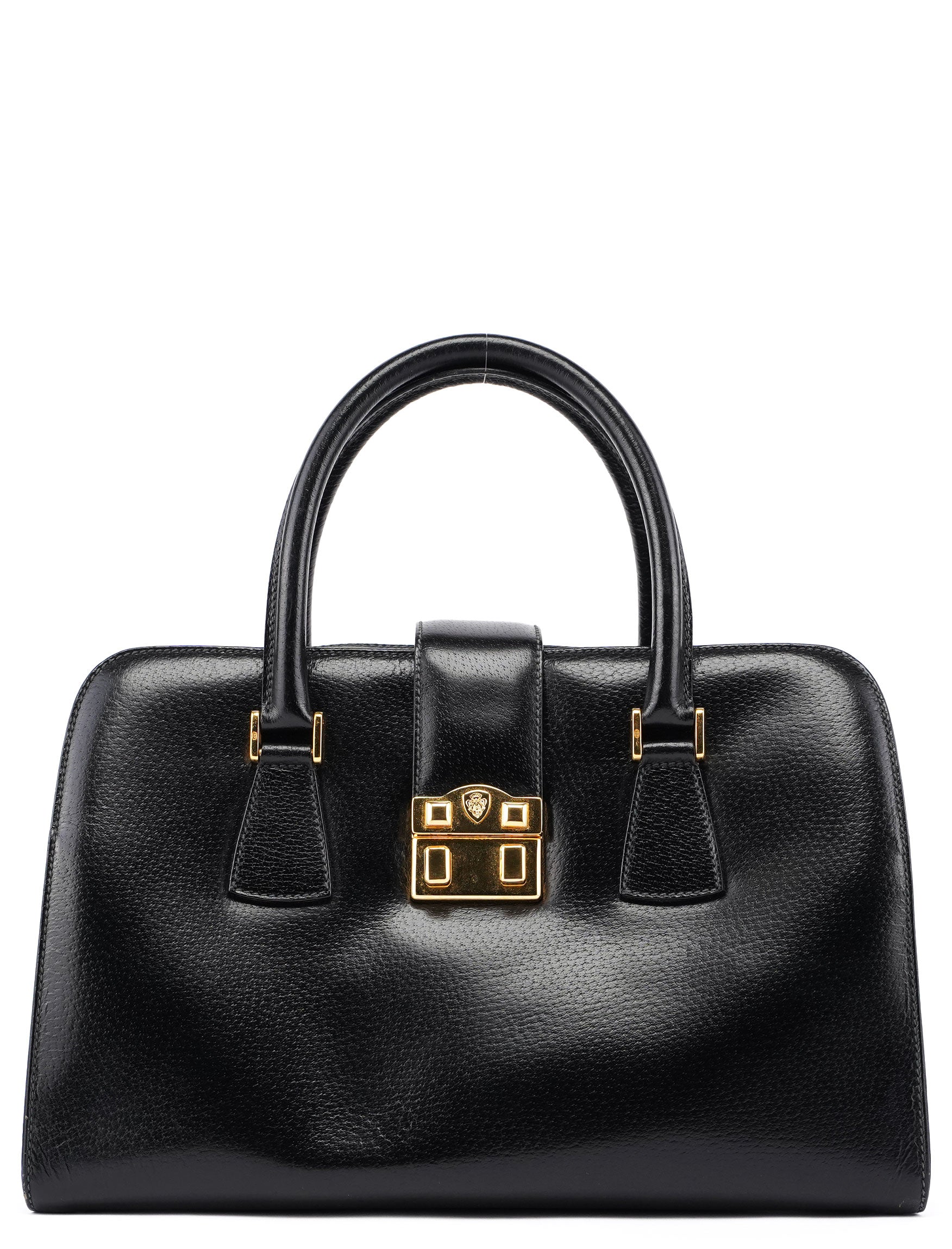 Vintage Black Leather Boston Bag