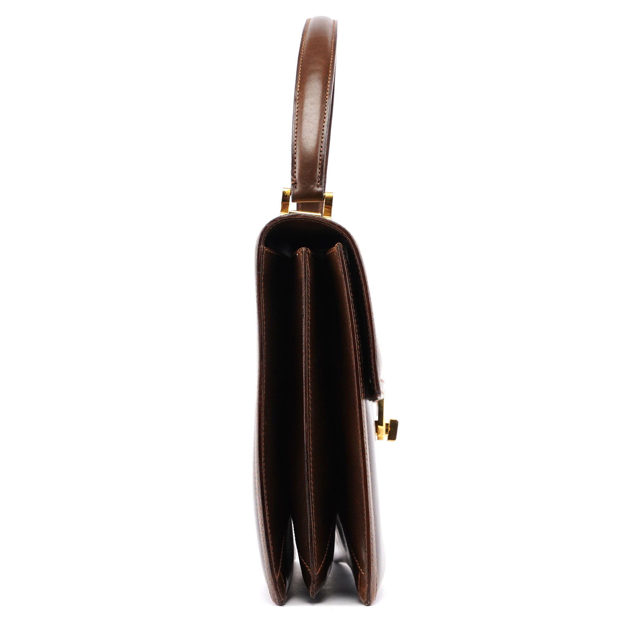 Vintage Brown Calfskin Turnlock Top Handle Bag