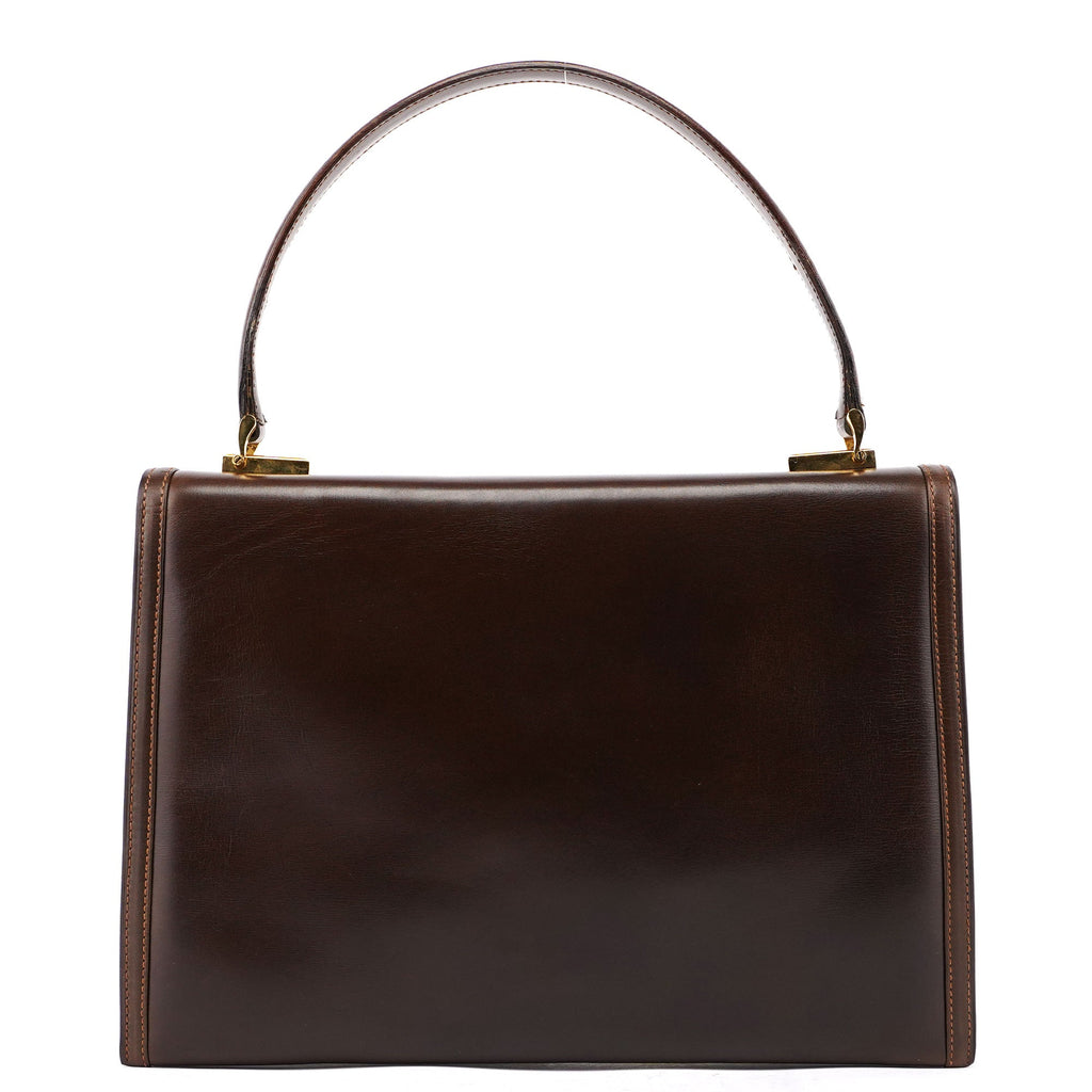 Vintage Brown Calfskin Turnlock Top Handle Bag