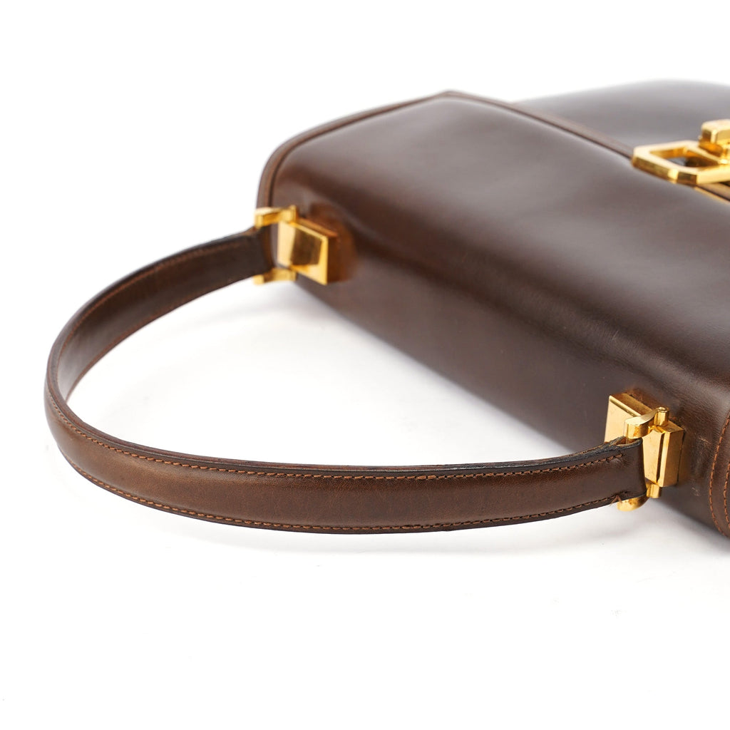 Vintage Brown Calfskin Turnlock Top Handle Bag