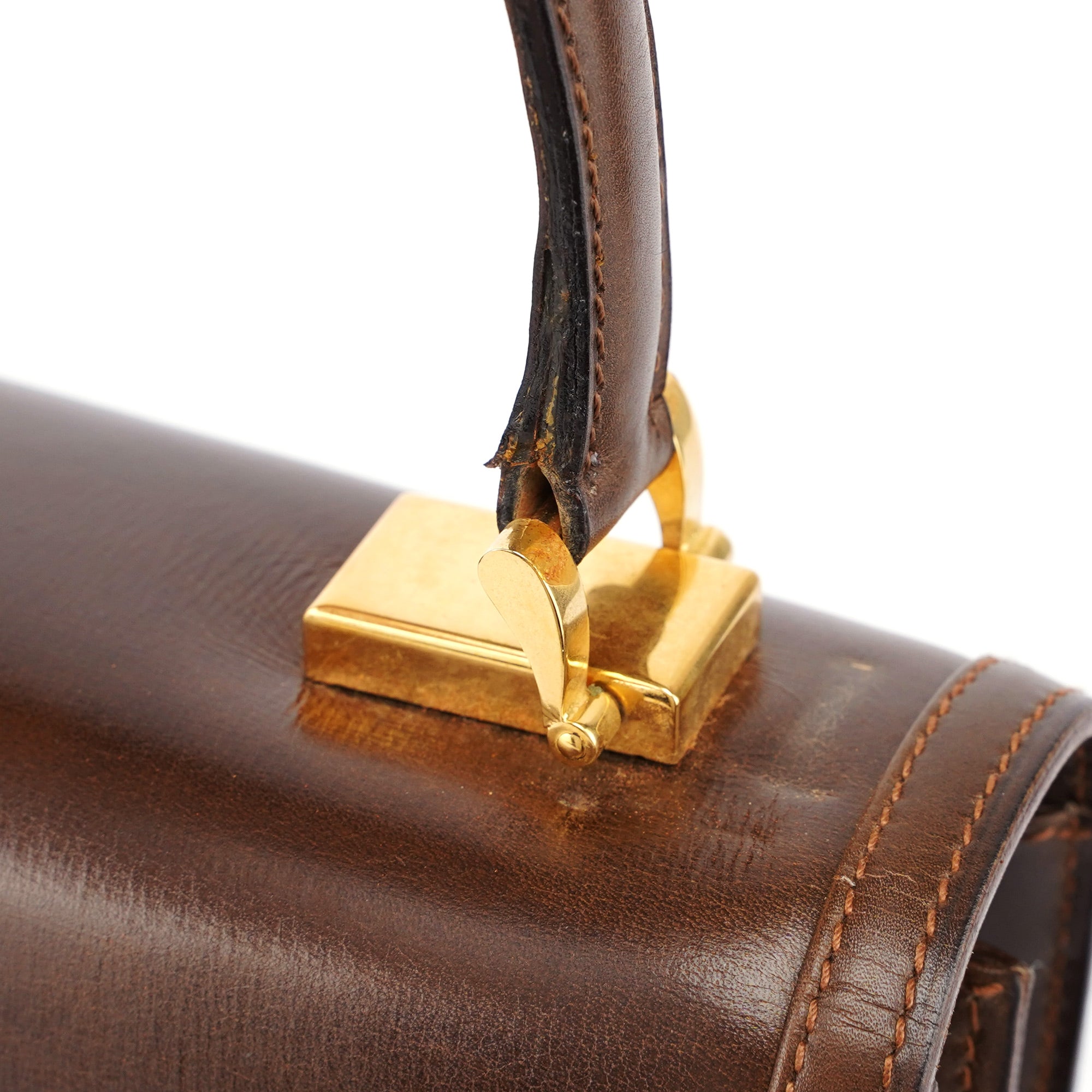 Vintage Brown Calfskin Turnlock Top Handle Bag