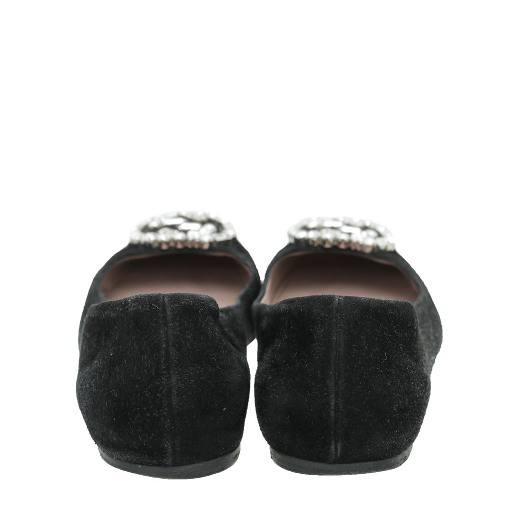 Gucci Black Suede GG Crystal Ballerina 36