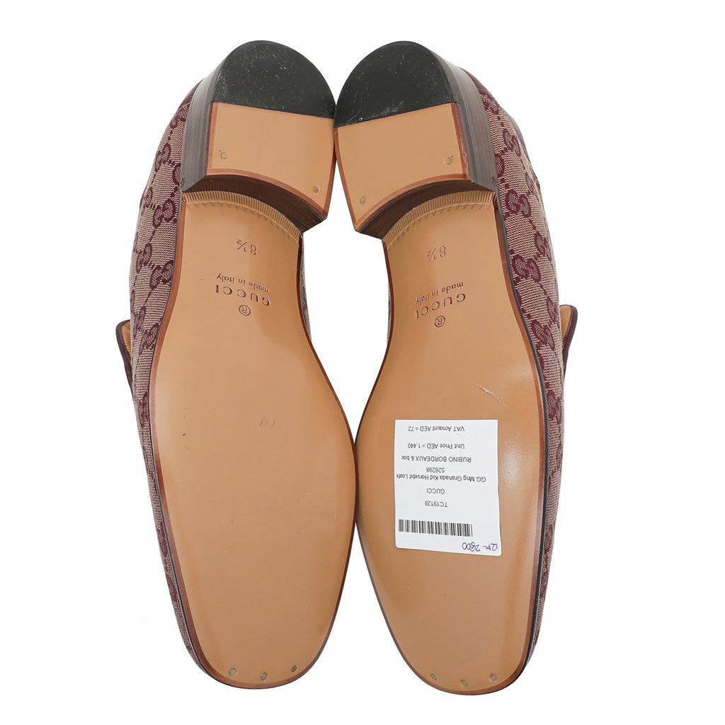 Gucci Rubino Bordeaux GG Monogram Granada Kid Horsebit Loafers 8.5