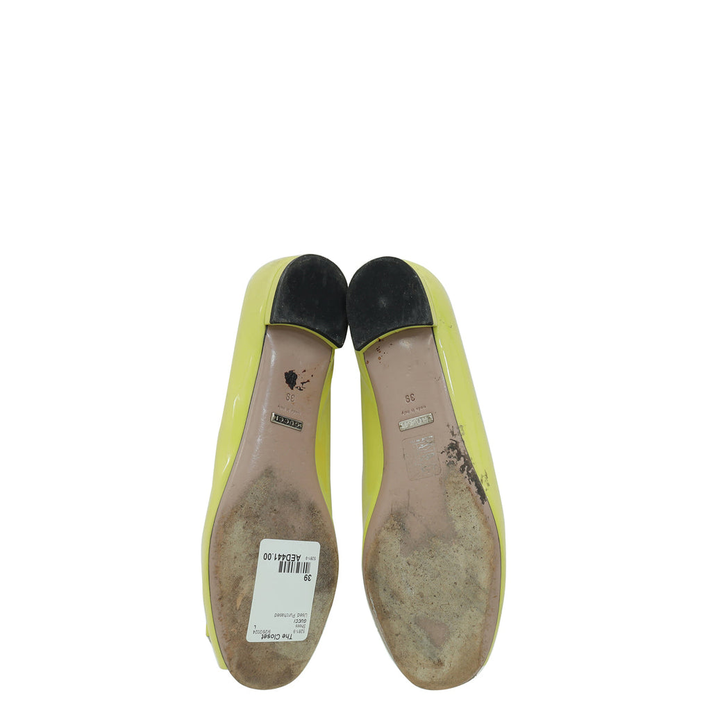 Gucci Yellow Horsebit Peep Toe Flat Ballerina 39
