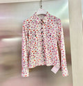 CHANEL Lips Front Opening Long Sleeve Tops Shirt White Pink