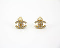Chanel Vintage 02A Rhinestone Gold-plated CC Mark Clip-on Earrings