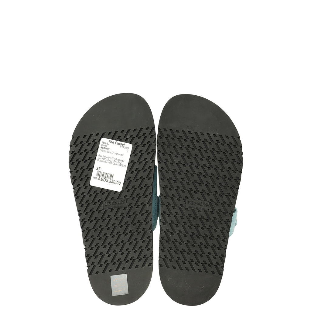 Hermes Blue Mineral  Suede Goatskin Chypre Sandal 37