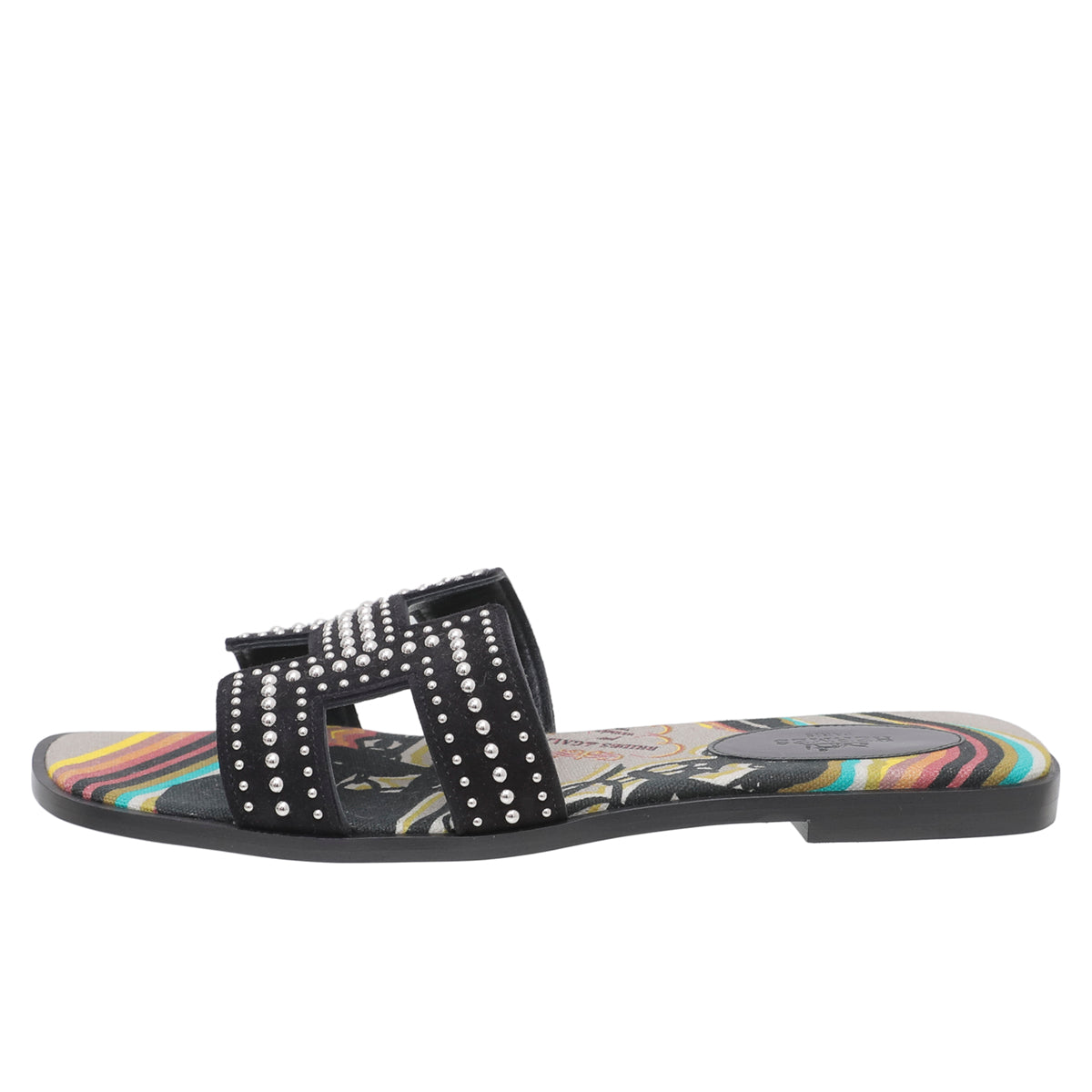 Hermes Noir Oran Suede Goatskin Studs Sandals 38.5