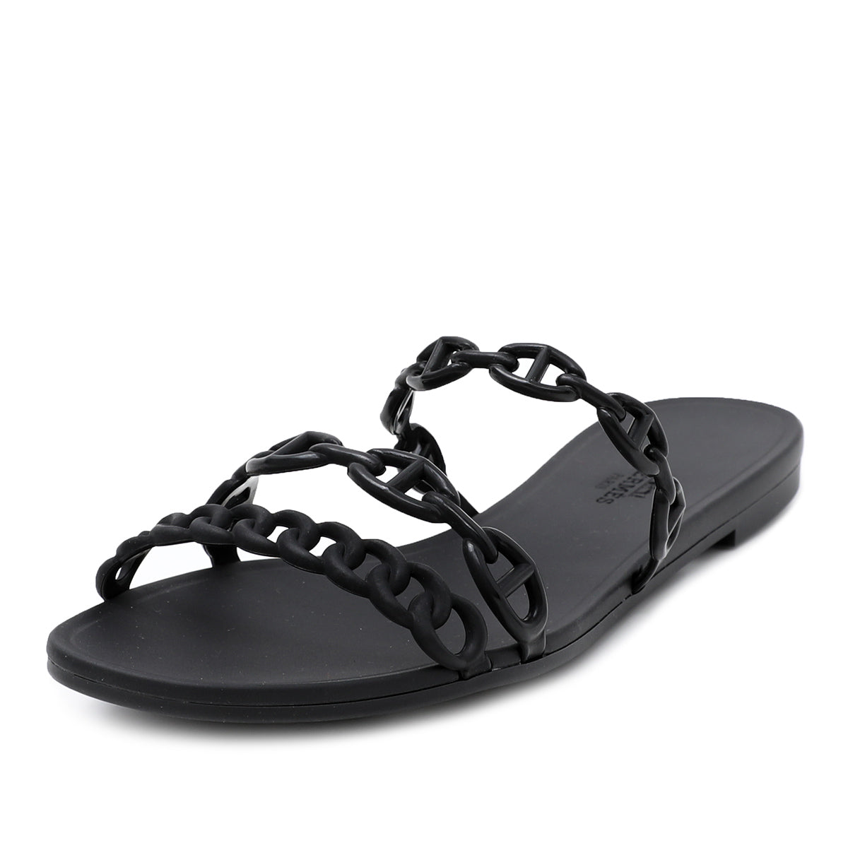 Hermes Noir Rubber Chain Dancer Rivage Sandals 39