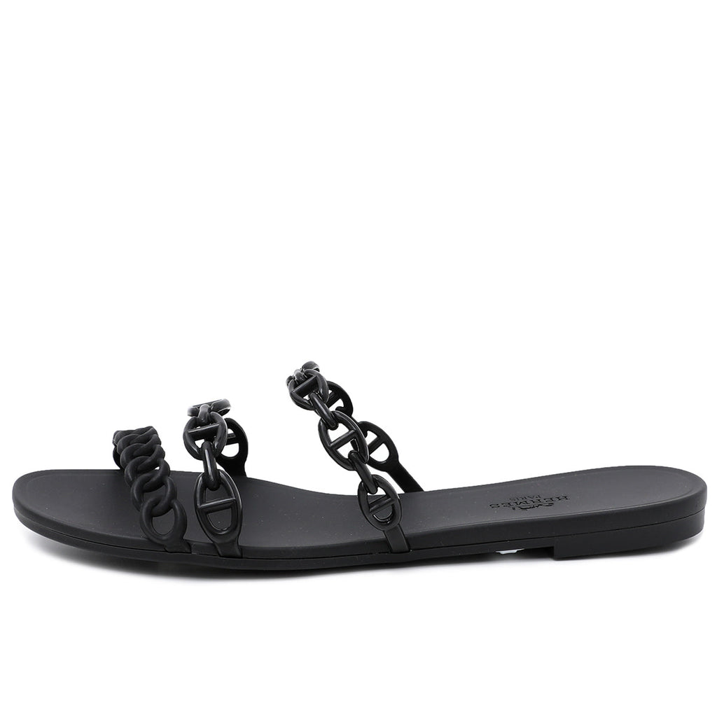 Hermes Noir Rubber Chain Dancer Rivage Sandals 39