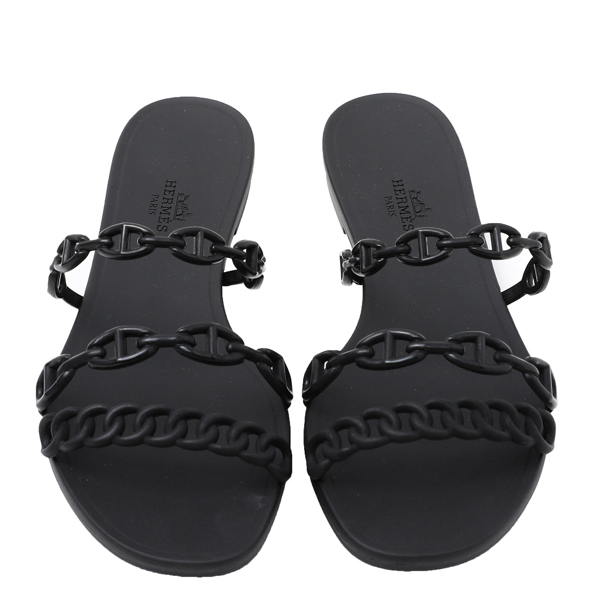 Hermes Noir Rubber Chain Dancer Rivage Sandals 39