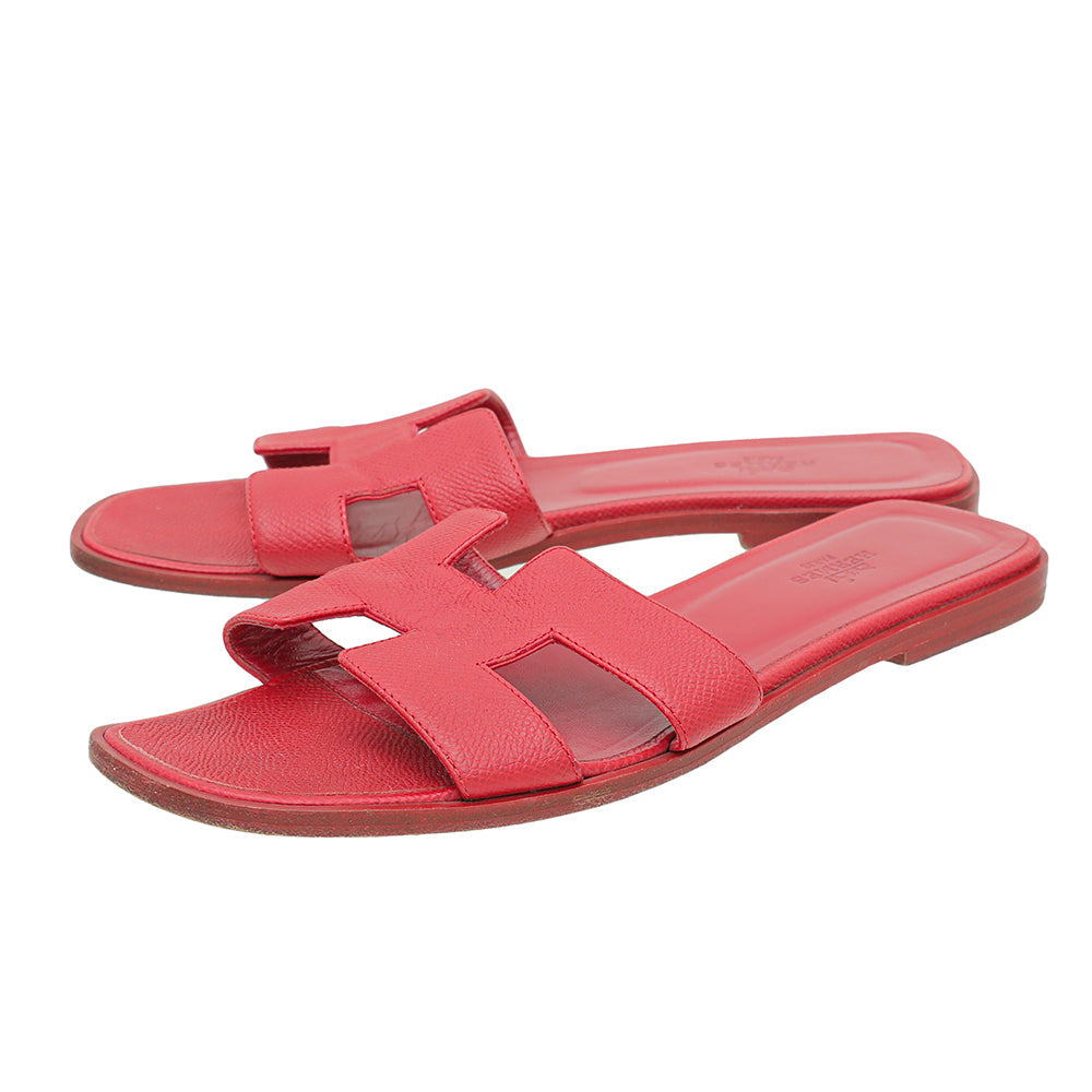 Hermes Red Epsom Oran Sandals 39