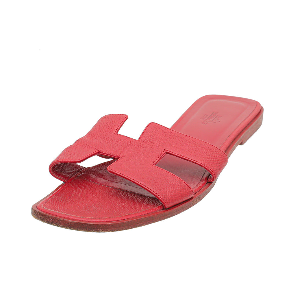 Hermes Red Epsom Oran Sandals 39