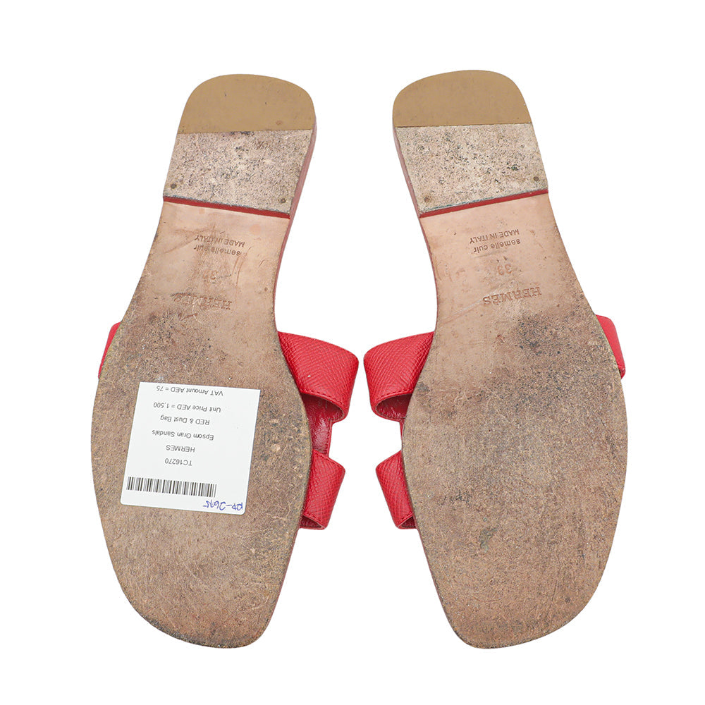 Hermes Red Epsom Oran Sandals 39