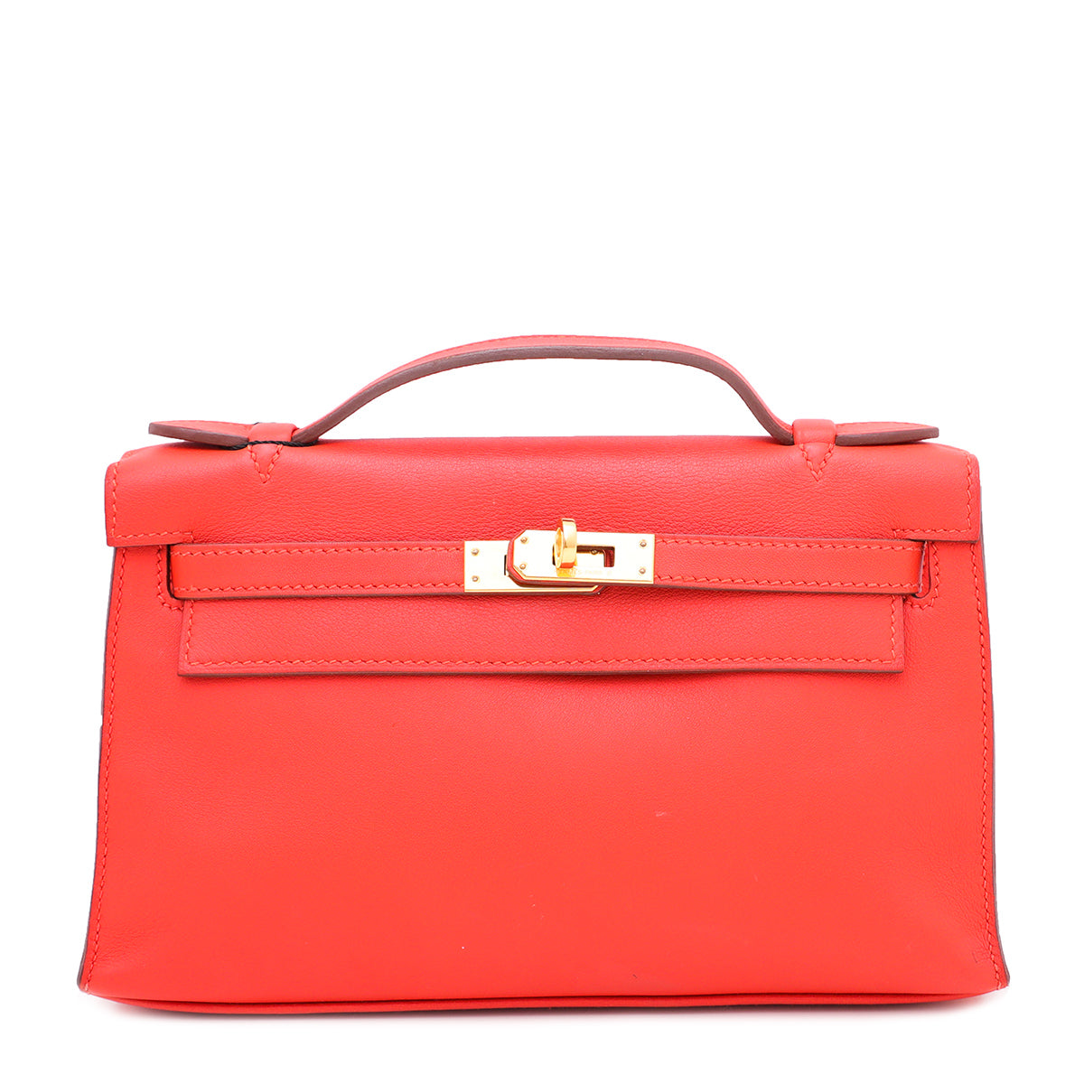Hermes Vermillion Swift Kelly Pochette Clutch