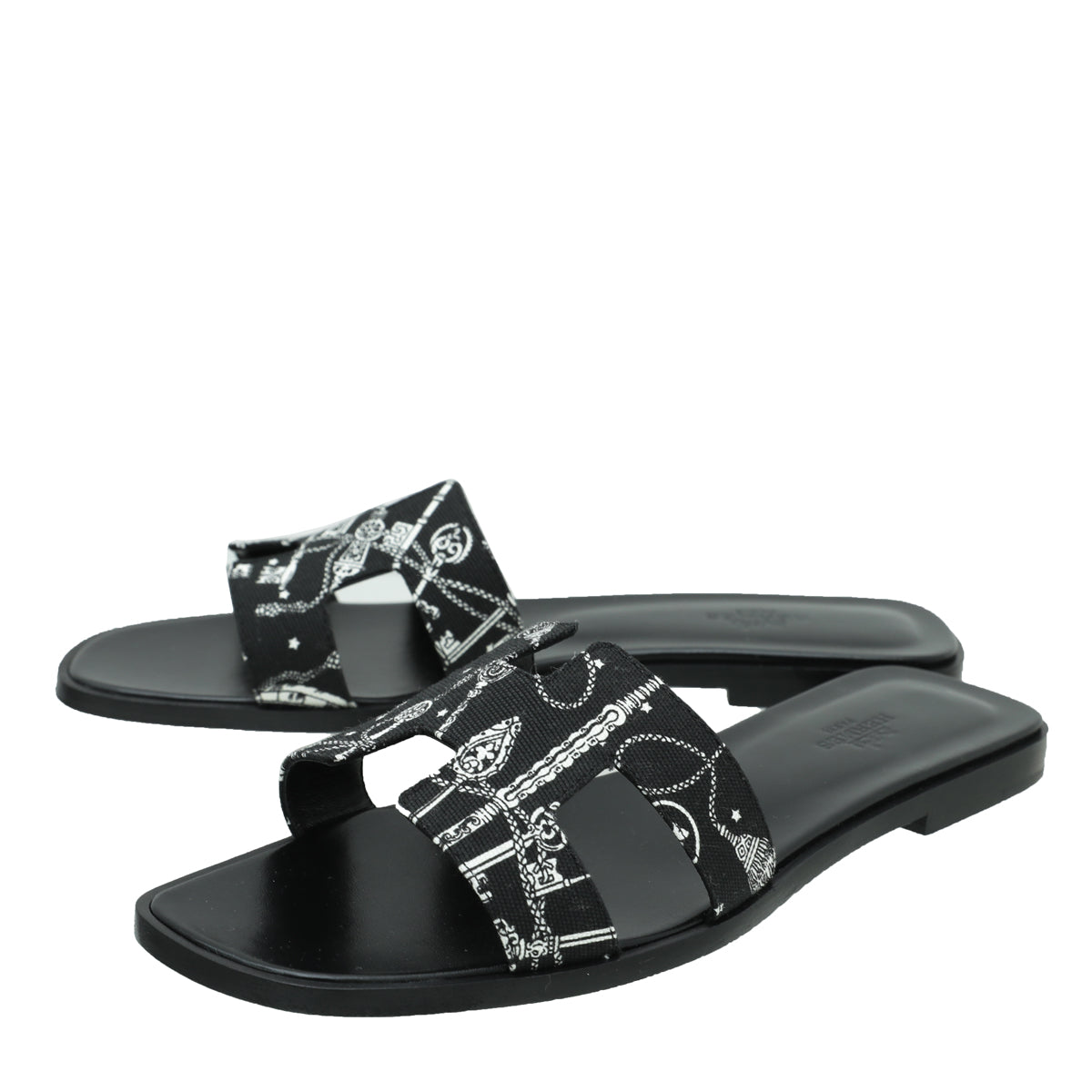 Hermes Noir Les Cles Bandana Pint Oran Sandals 38.5
