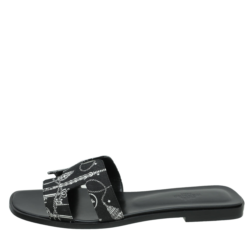 Hermes Noir Les Cles Bandana Pint Oran Sandals 38.5