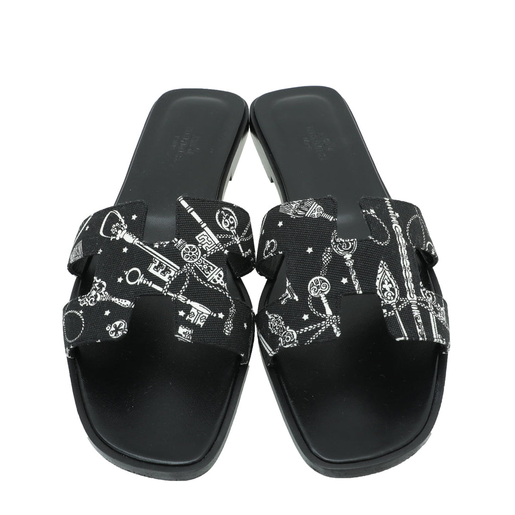 Hermes Noir Les Cles Bandana Pint Oran Sandals 38.5