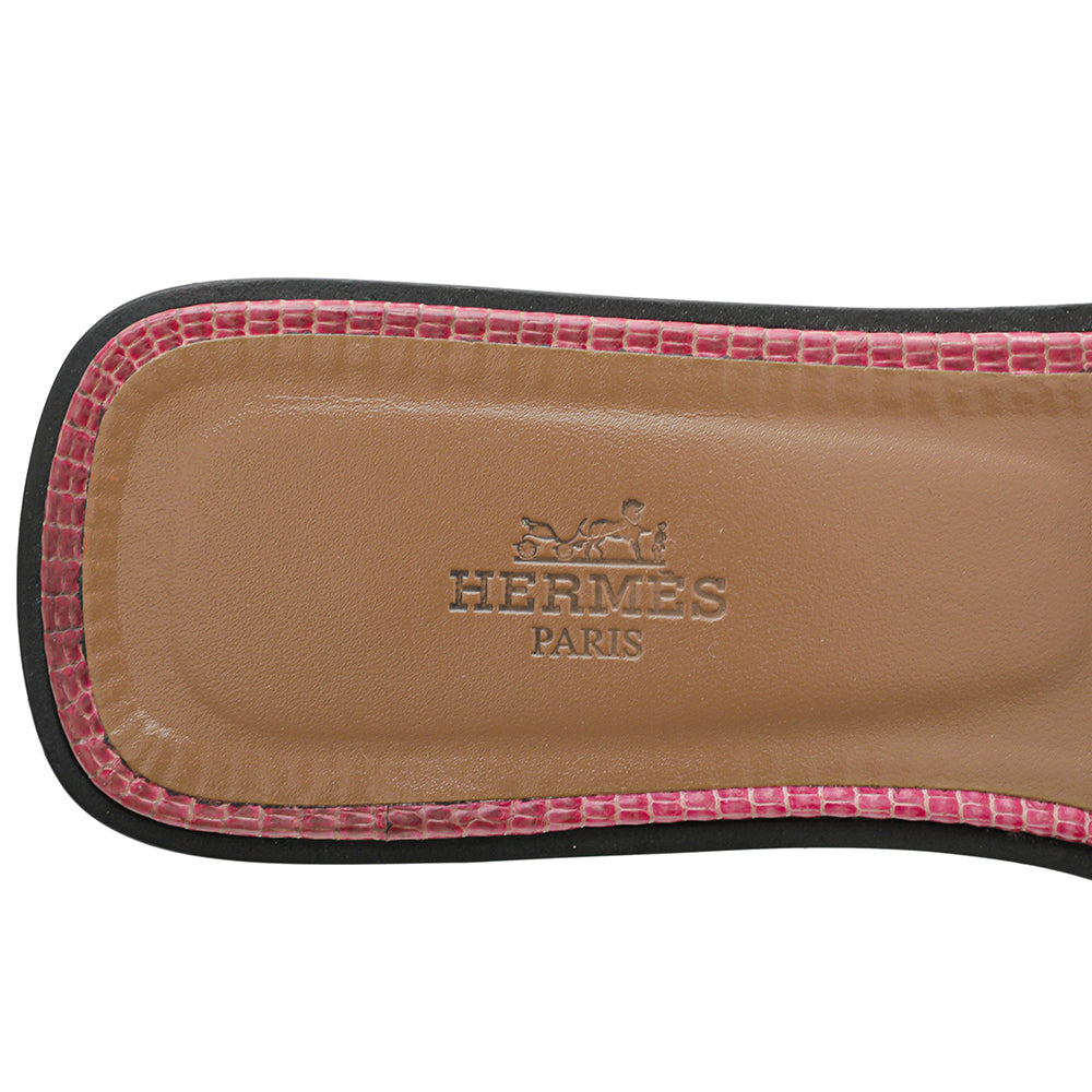 Hermes Pink Lizard Oran Sandals 39