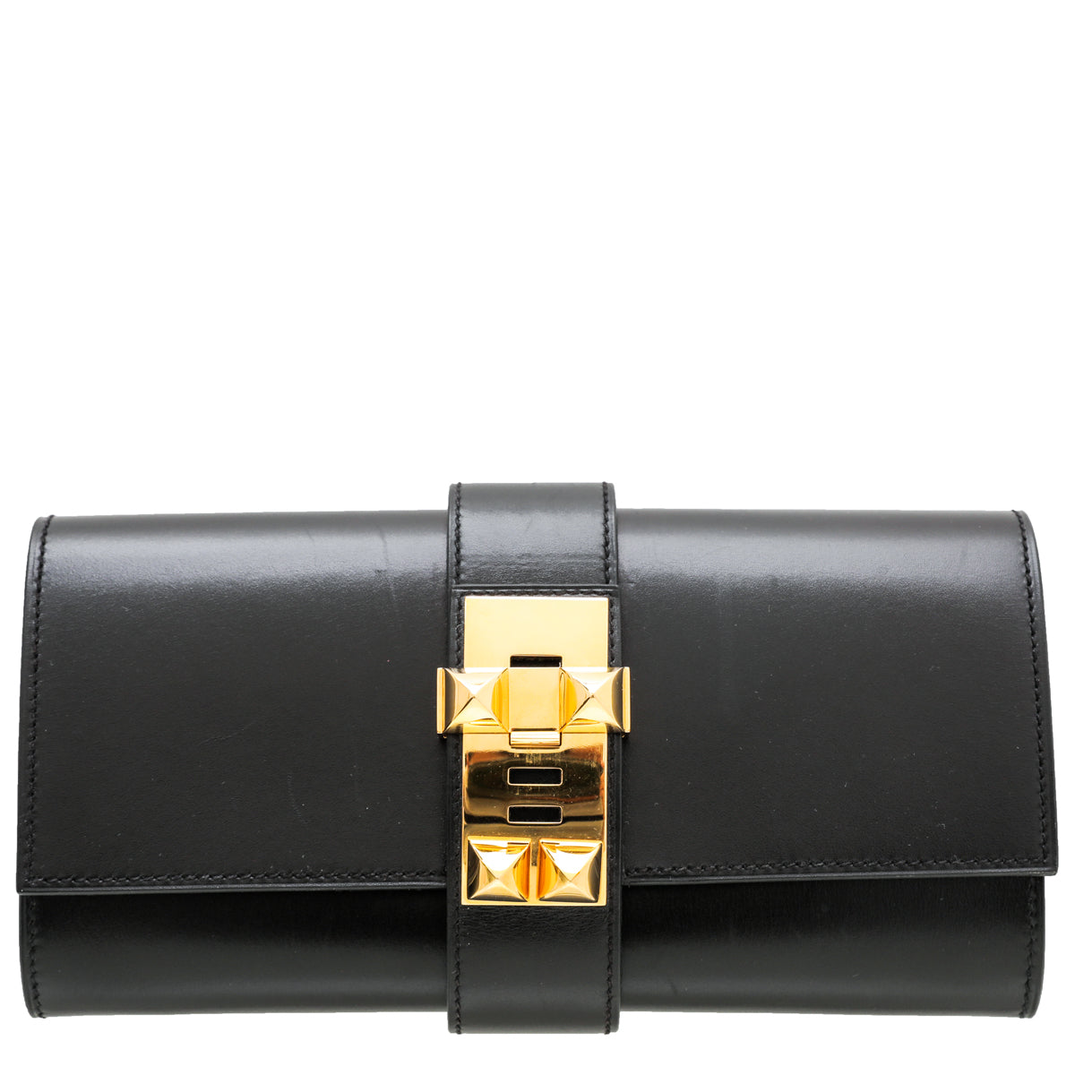Hermes Noir Medor 23 Box Leather Clutch