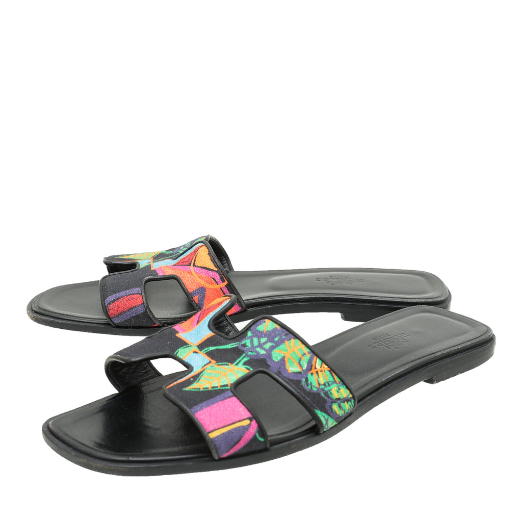Hermes Multicolor Modernisme Tropical Oran Sandal 39.5