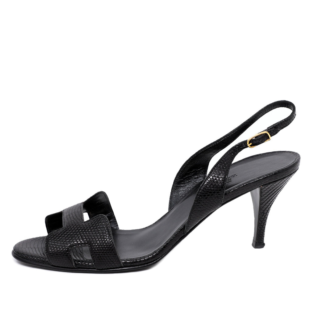 Hermes Noir Night Reptile Sandals 39