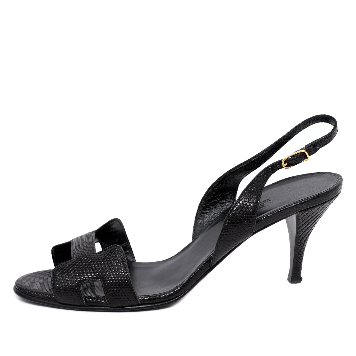 Hermes Noir Night Reptile Sandals 39