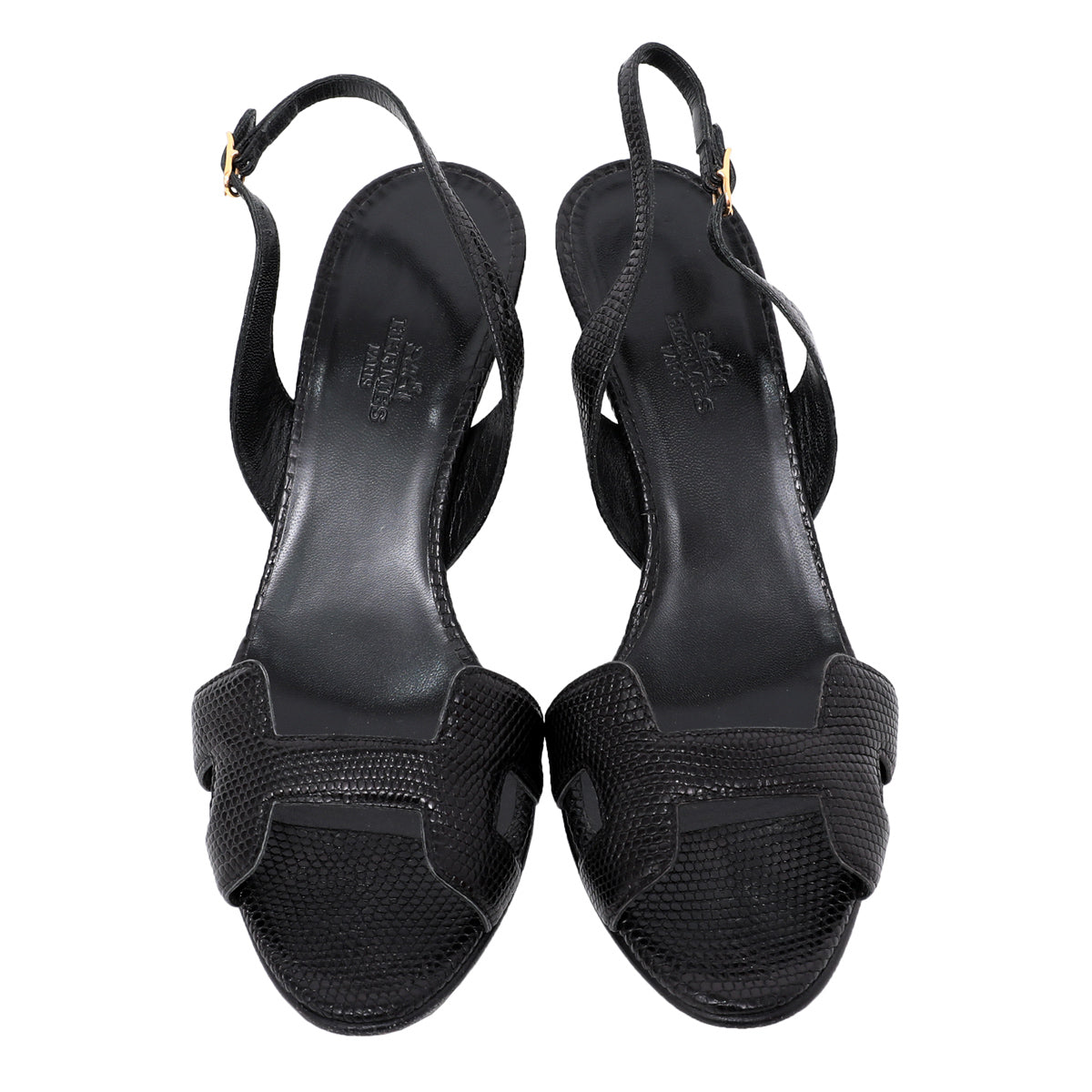 Hermes Noir Night Reptile Sandals 39