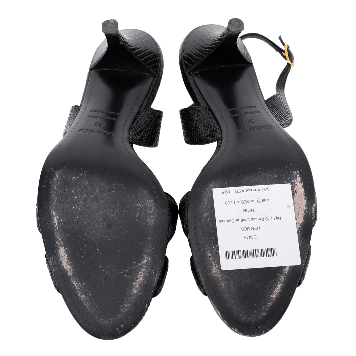 Hermes Noir Night Reptile Sandals 39