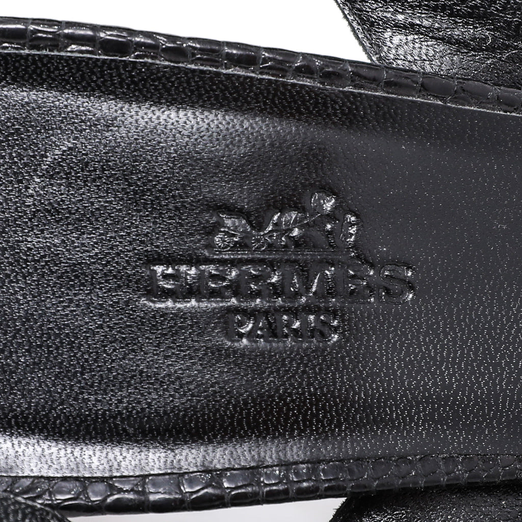 Hermes Noir Night Reptile Sandals 39