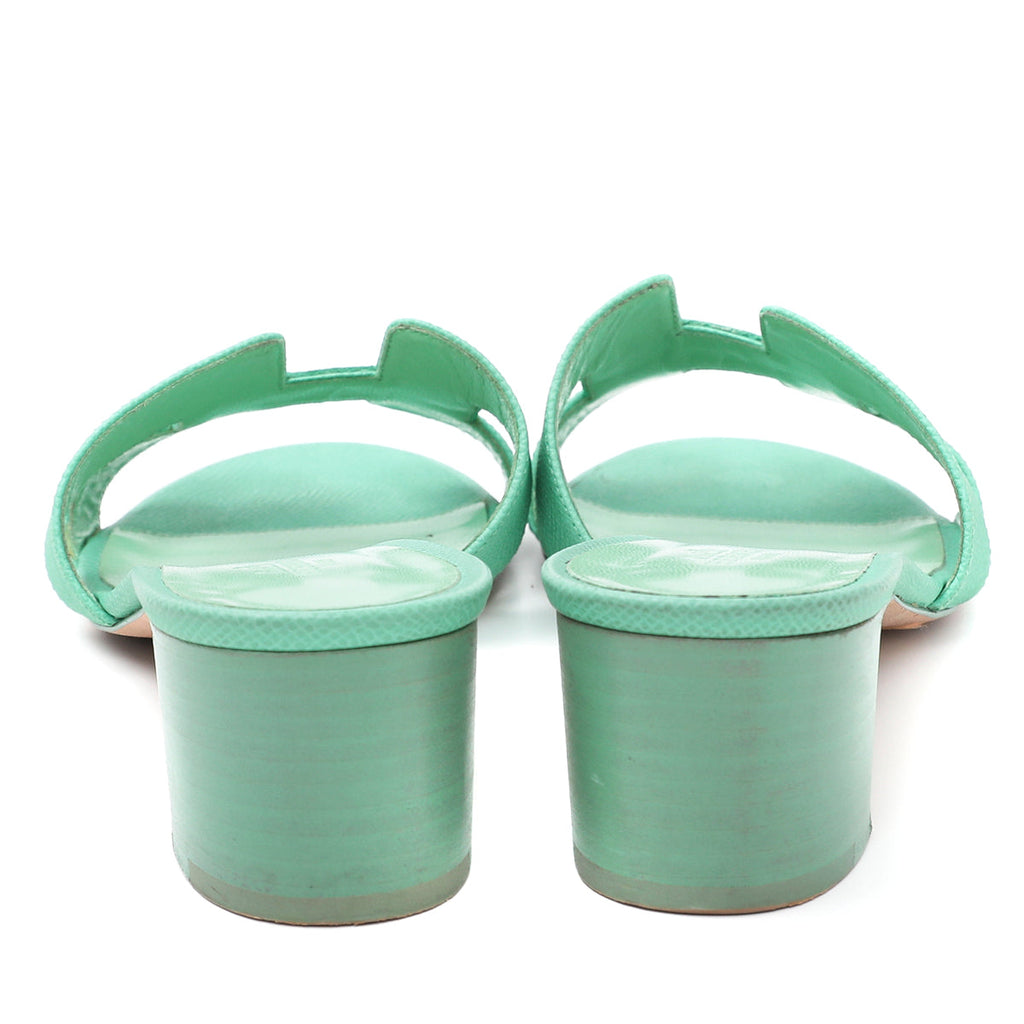 Hermes Vert Criquet Oasis Sandals 38.5