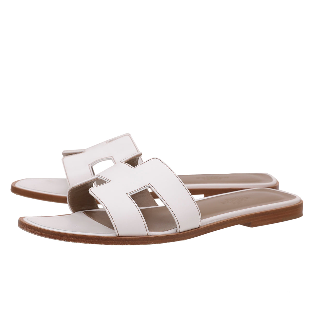 Hermes Blanc Piqures Havane Oran Box Sandals 37