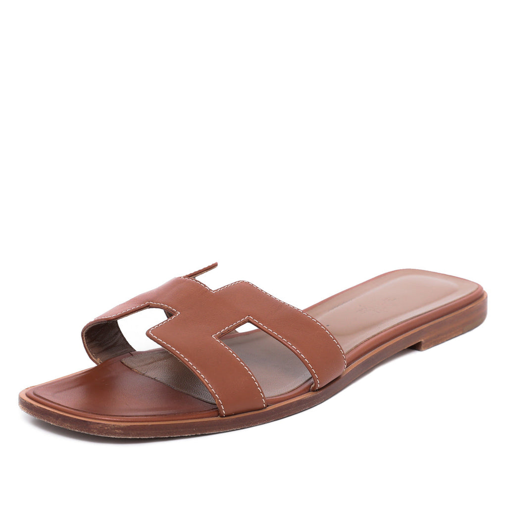 Hermes Gold Oran Box Flat Sandals 41.5