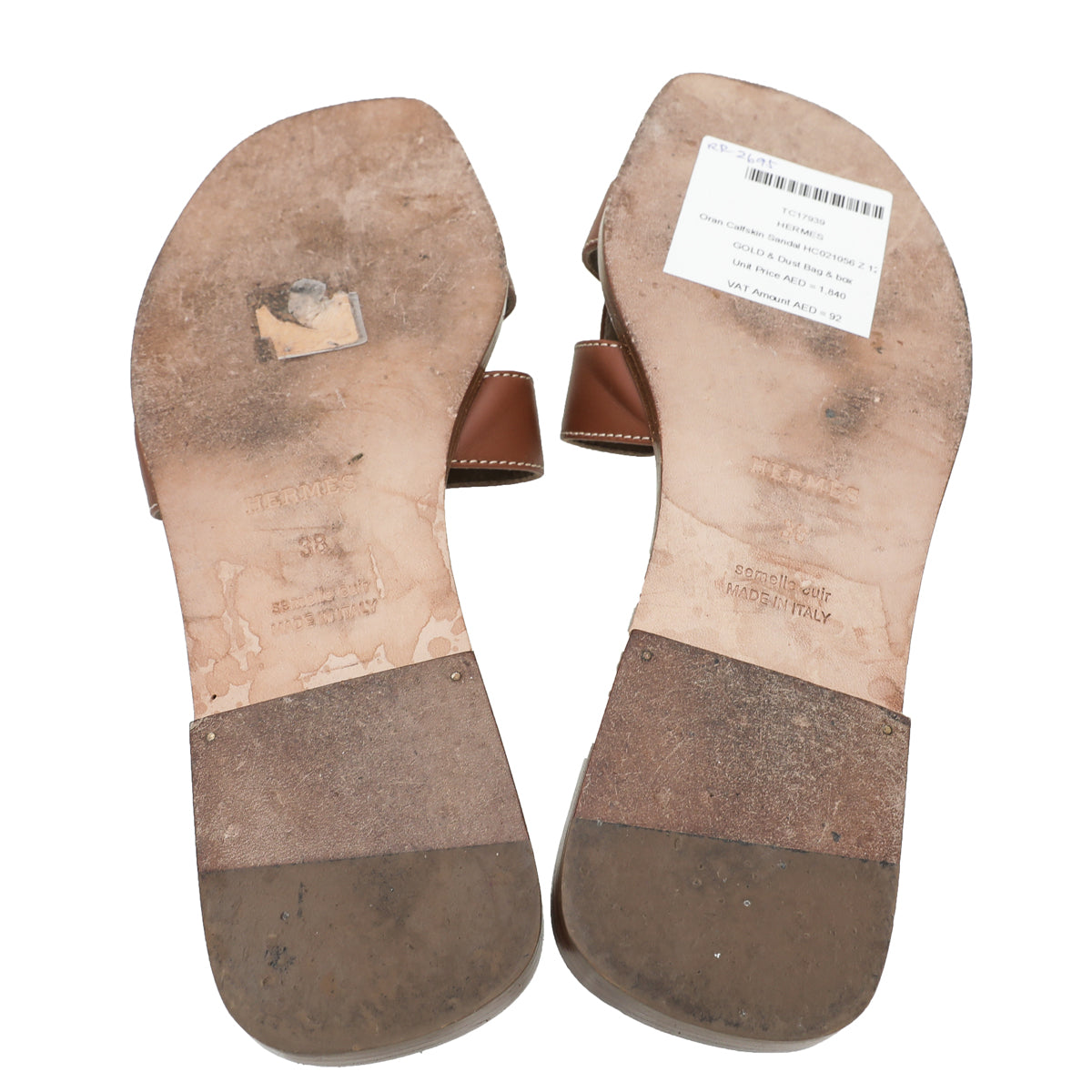 Hermes Gold Oran Sandal 38